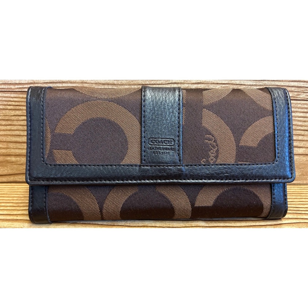 VTG Coach Wallet Brown Tri-Fold‎ Check Book Credit Cards coin